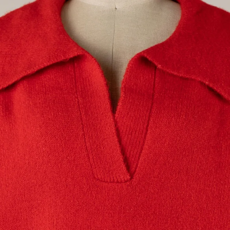 Collar V Neck Knit Sweater (Red)