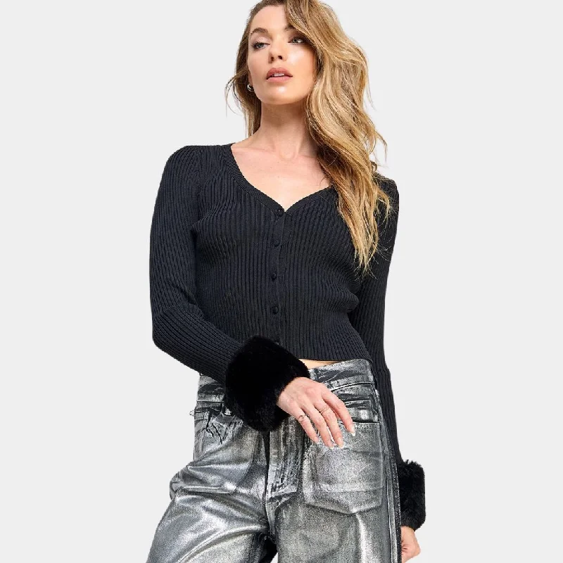 Cropped Knitted Cardigan (Black)