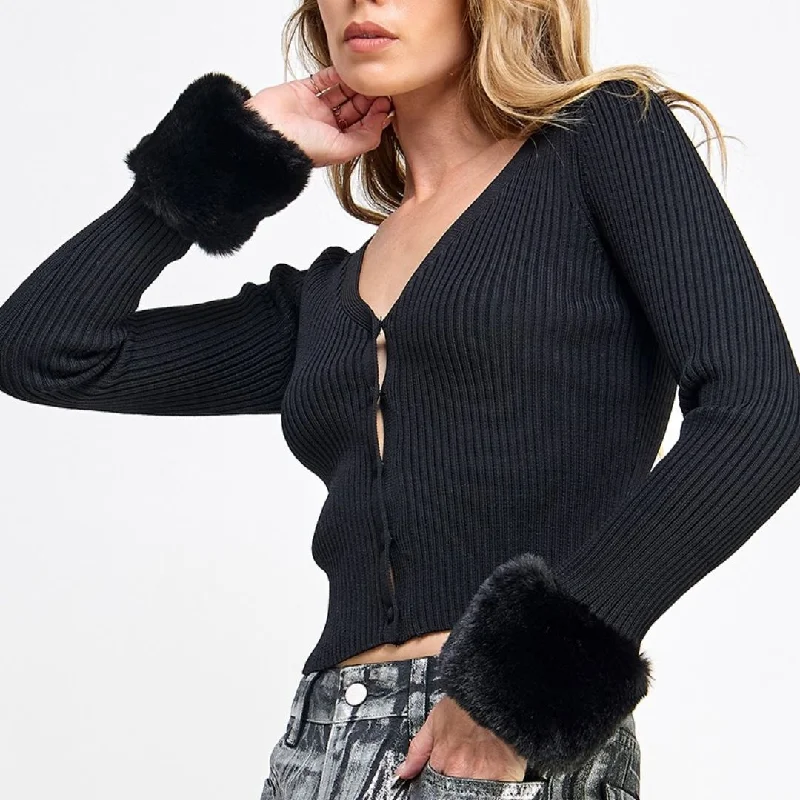 Cropped Knitted Cardigan (Black)