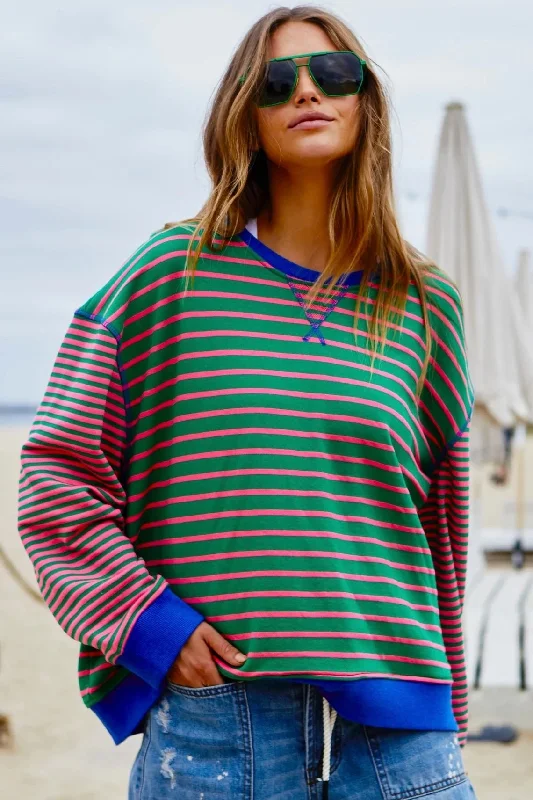 HAMMILL & Co Womens Retro Stripe Sweat - Green & Pink