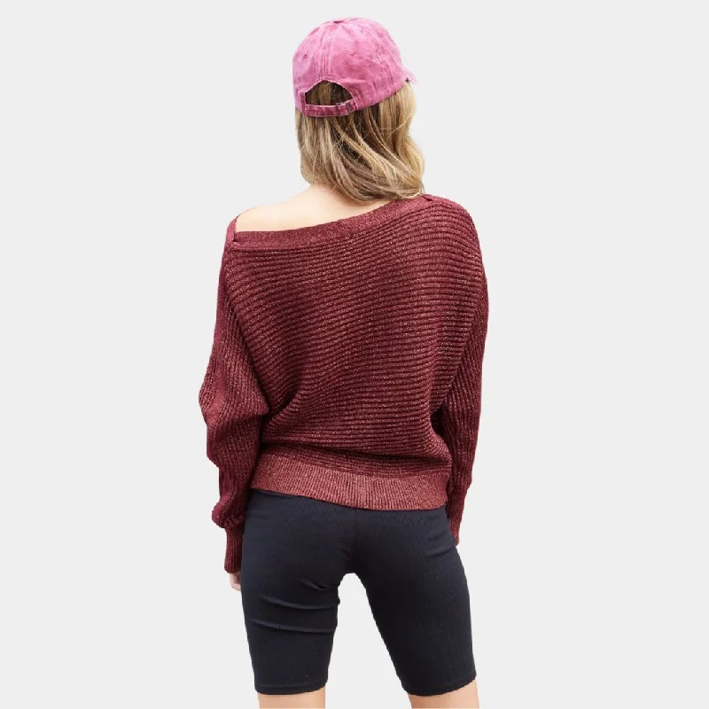 Metallic Thread Holiday Pullover Sweater (Merlot + Gold)