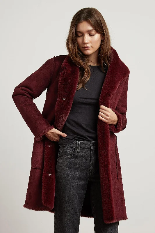 Mina Lux Faux Fur Reversible Coat (Burgundy)