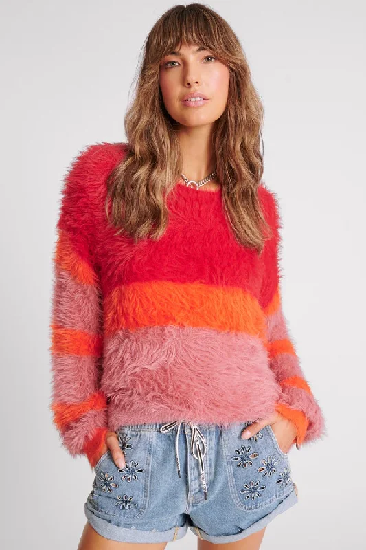 ONE TEASPOON Womens Fluffy Colour Block Sweater - Sunset