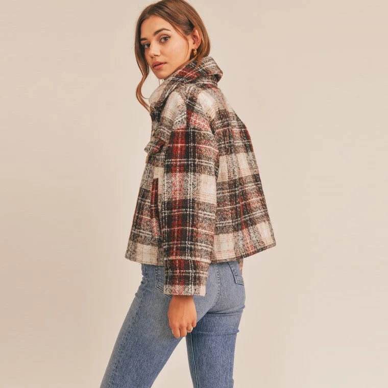 Plaid Button Down Jacket (Brown Rust)