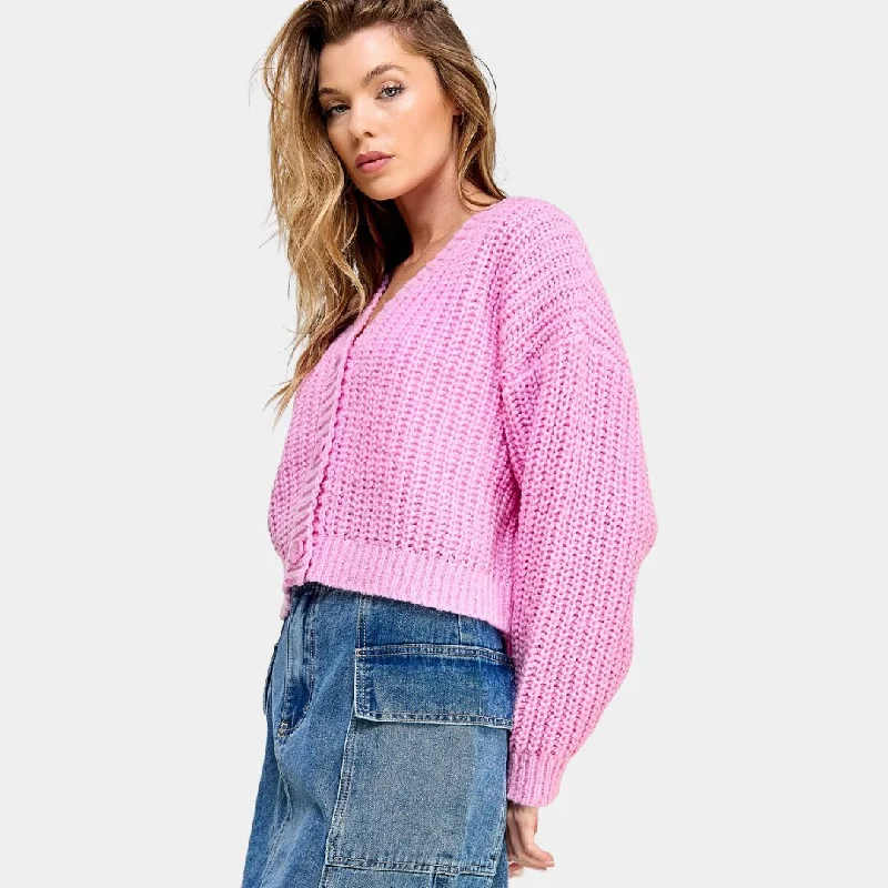 Rib-Knit Cardigan (Pink)