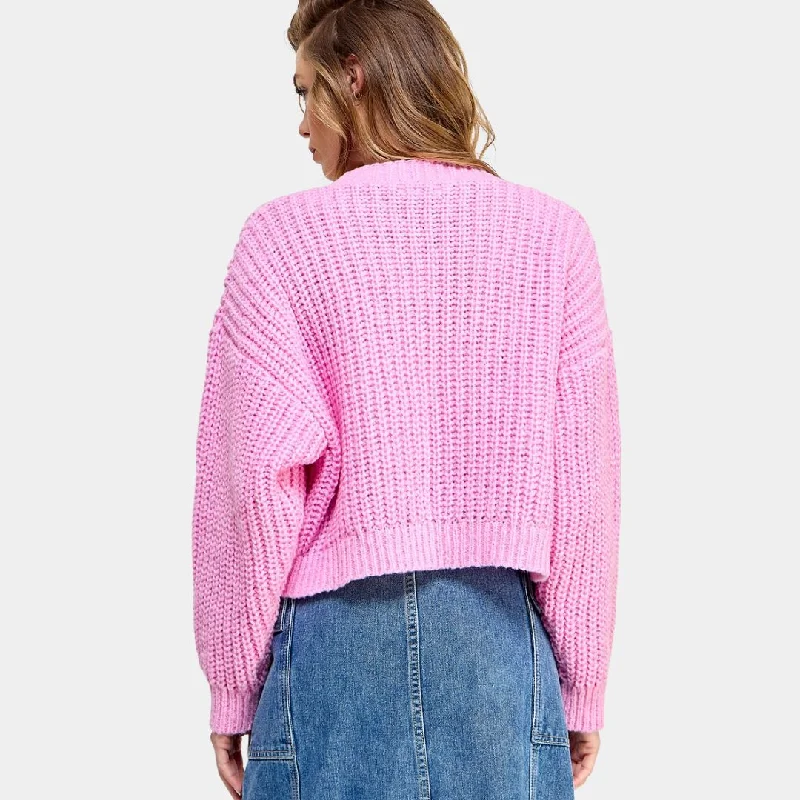 Rib-Knit Cardigan (Pink)