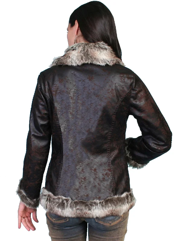 Scully Womens Dark Brown Faux Shearling Mottled Jacket