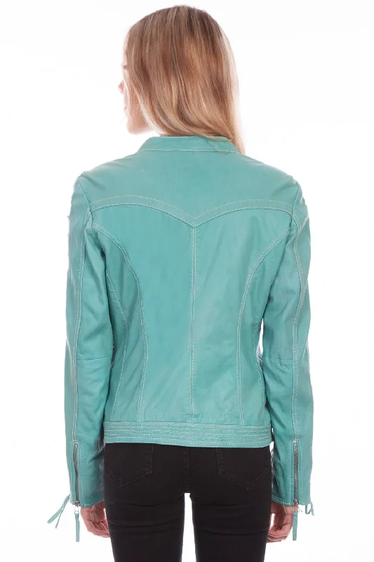 Scully Womens Blue River Leather Laced Sleeve Jacket