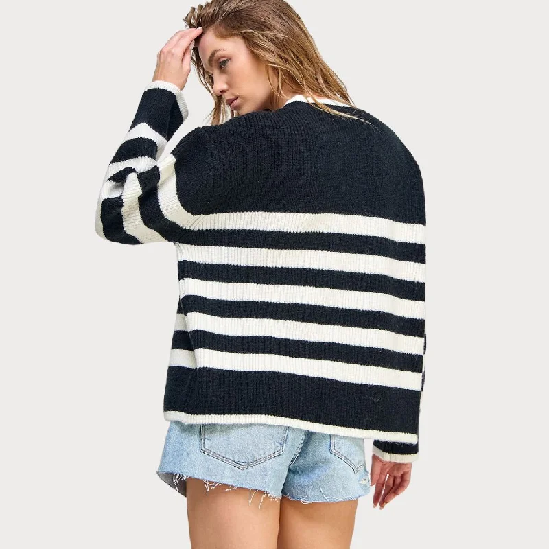 Signature Stripe Round Neck Sweater (Black)