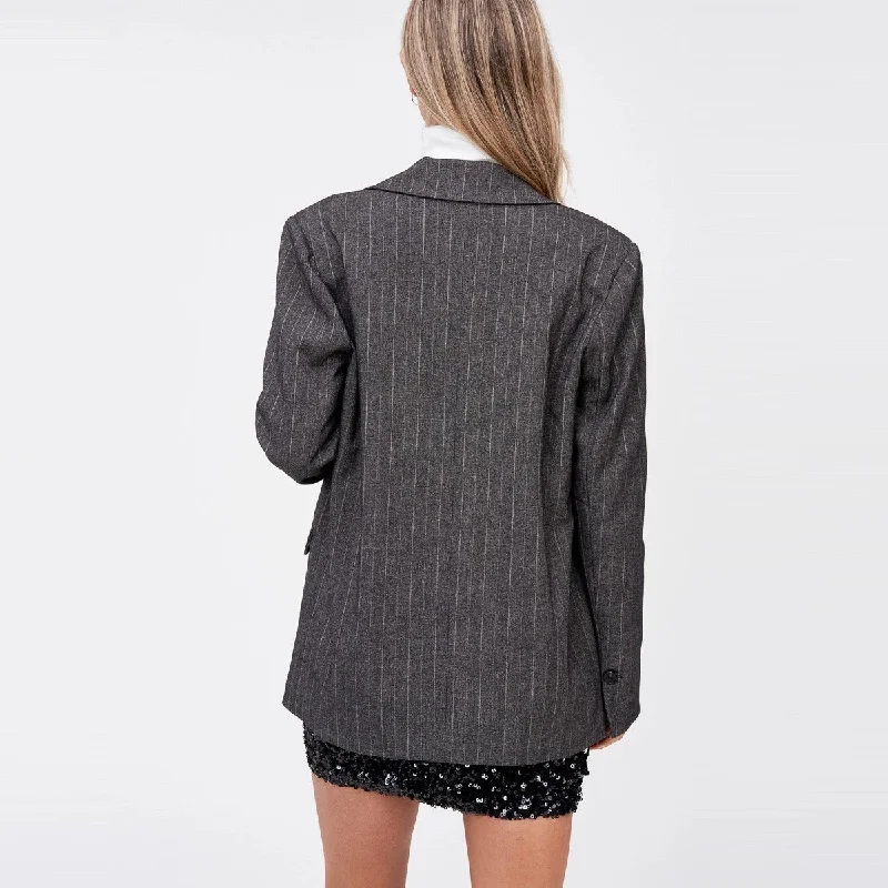 Stripe Woven Blazer Jacket (Grey)