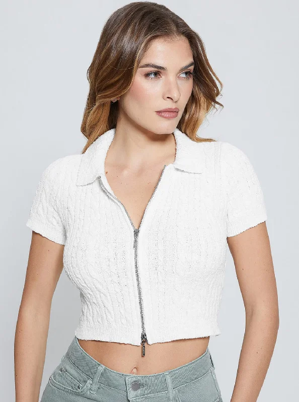 White Two Way Zip Kora Knit Top